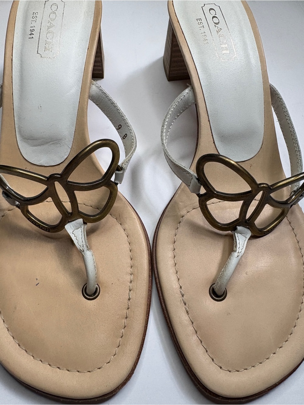 COACH Amara brass butterfly hardware thing heeled sandal vintage y2k whimsical